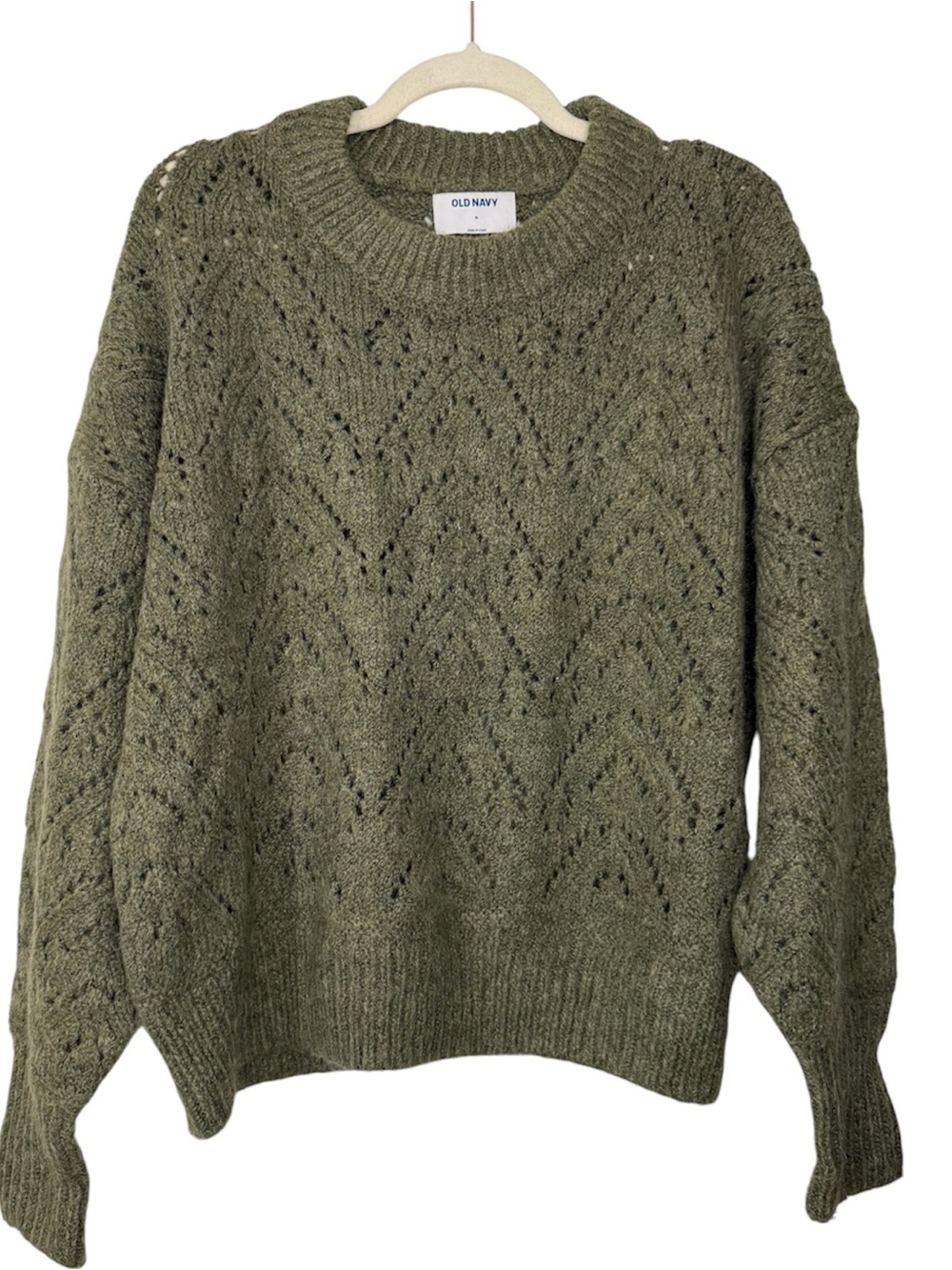Old Navy Olive Green Openwork Knit Crewneck Sweater